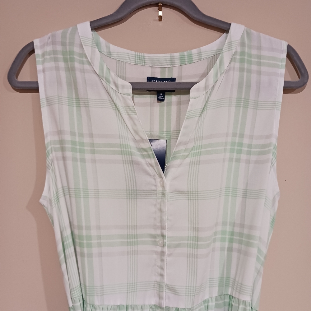 Chaps Mint Plaid Sleeveless Midi Shirtdress Belted - Picture 4 of 8